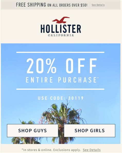 hollister 20 percent off code.